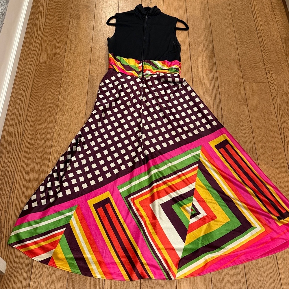 Vintage 1970s Geometric Maxi Dress Sleeveless - Picture 5 of 8